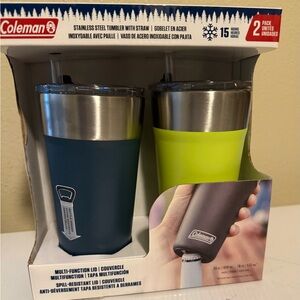 Coleman Dual Stainless Steel Tumbler Set with Straws - Blue and Green